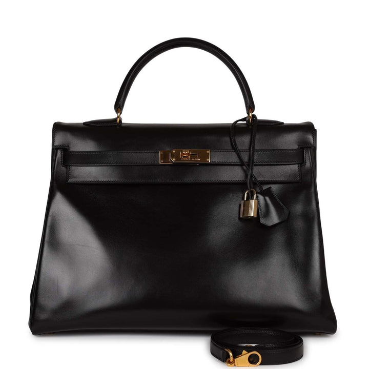 Top quality Hermes Kelly 35 Retourne Black Box Gold Hardware