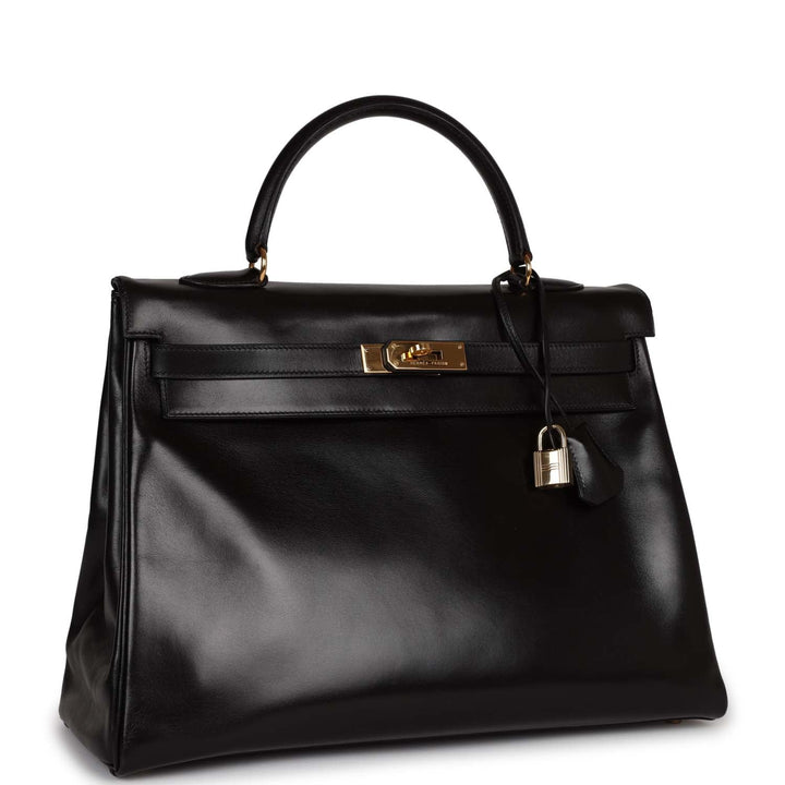 Top quality Hermes Kelly 35 Retourne Black Box Gold Hardware