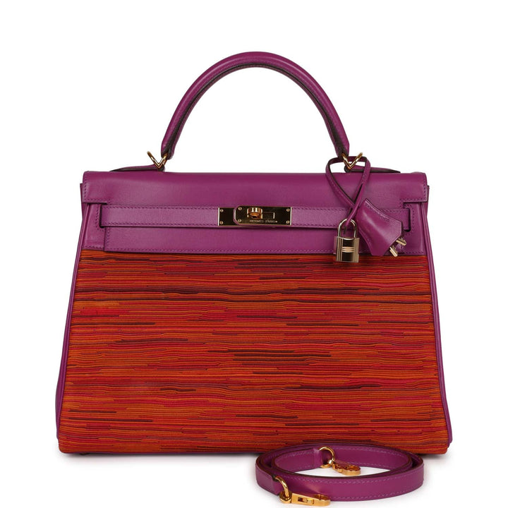 Vintage Top quality Hermes Kelly Retourne 32 Vibrato Cyclamen Box Gold Hardware