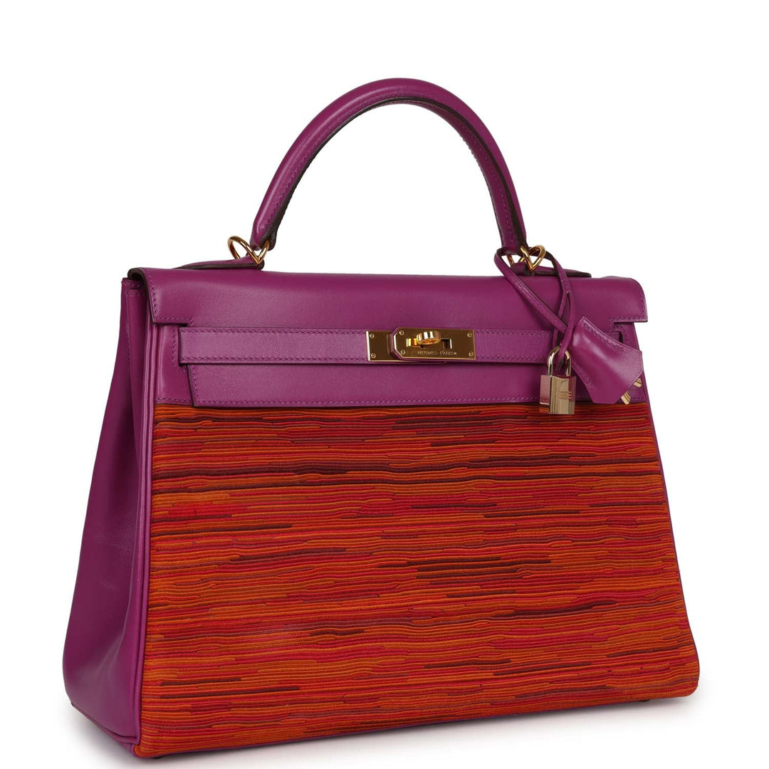 Vintage Top quality Hermes Kelly Retourne 32 Vibrato Cyclamen Box Gold Hardware