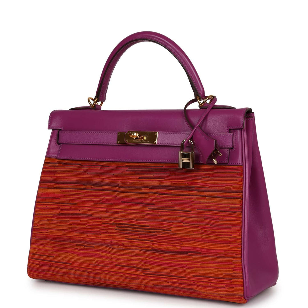 Vintage Top quality Hermes Kelly Retourne 32 Vibrato Cyclamen Box Gold Hardware