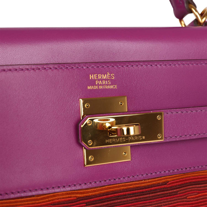 Vintage Top quality Hermes Kelly Retourne 32 Vibrato Cyclamen Box Gold Hardware