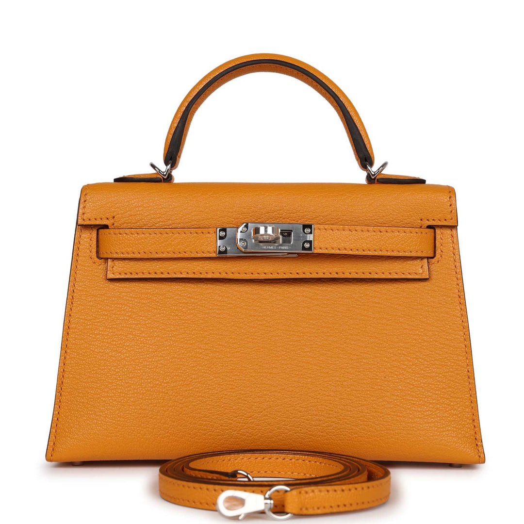 Hermes Kelly 20 Sellier Moutarde Chevre Mysore Palladium Hardware