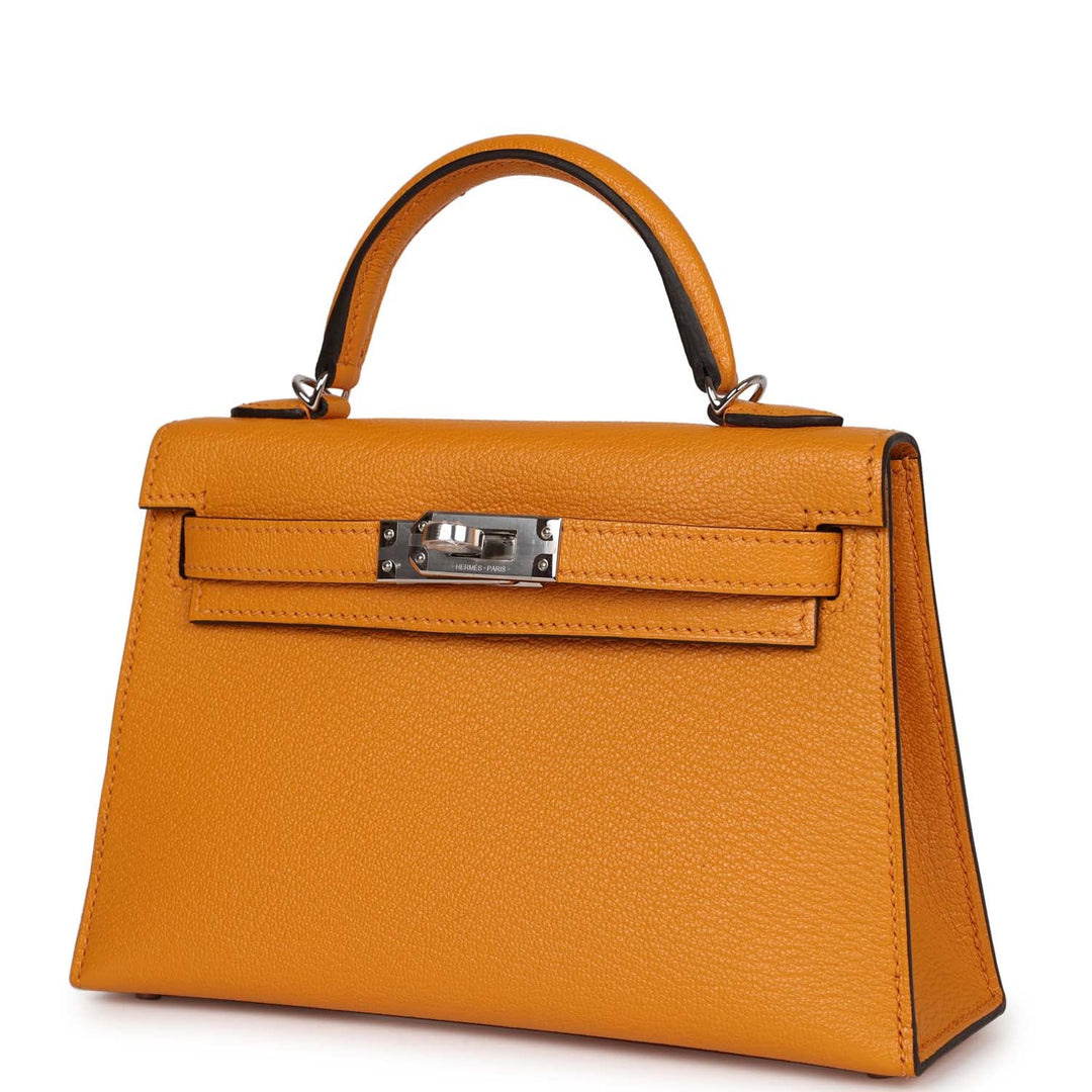 Hermes Kelly 20 Sellier Moutarde Chevre Mysore Palladium Hardware