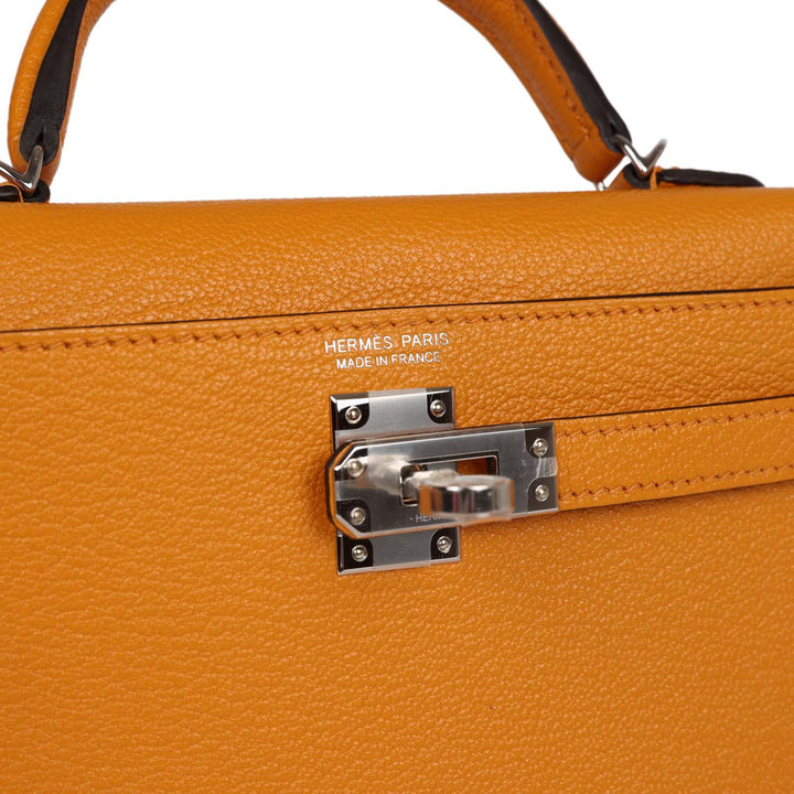 Hermes Kelly 20 Sellier Moutarde Chevre Mysore Palladium Hardware