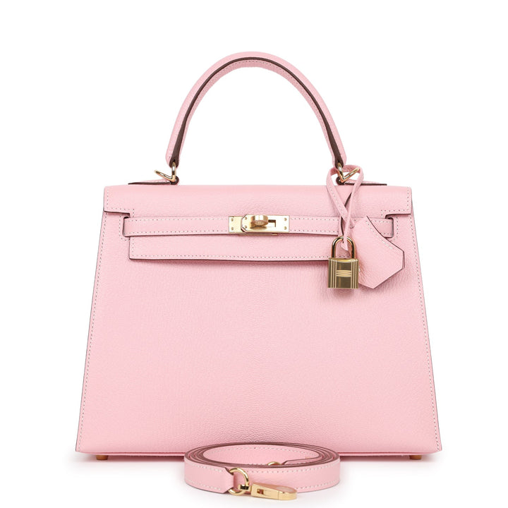 Top quality Hermes Special Order (HSS) Kelly Sellier 25 Rose Sakura Chevre Permabrass Hardware