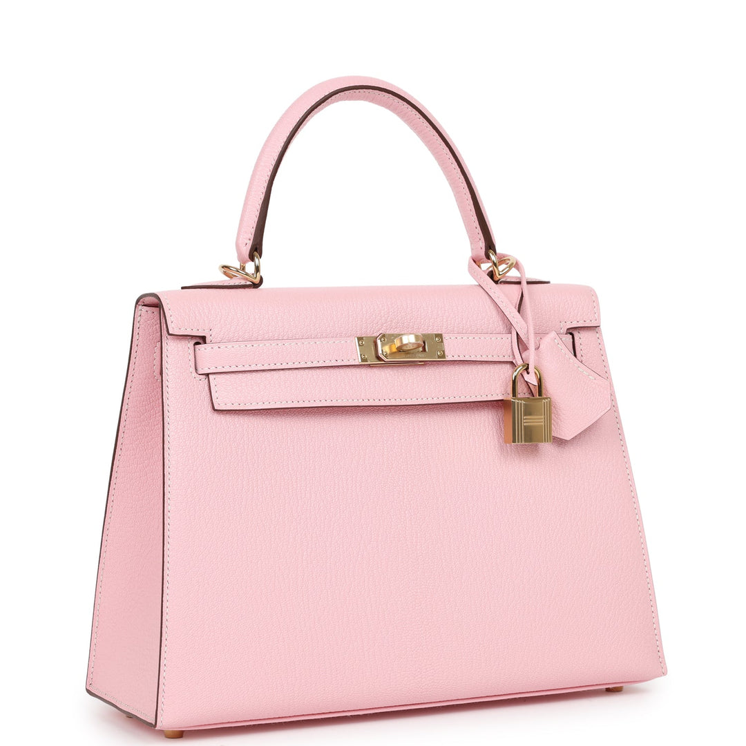 Top quality Hermes Special Order (HSS) Kelly Sellier 25 Rose Sakura Chevre Permabrass Hardware