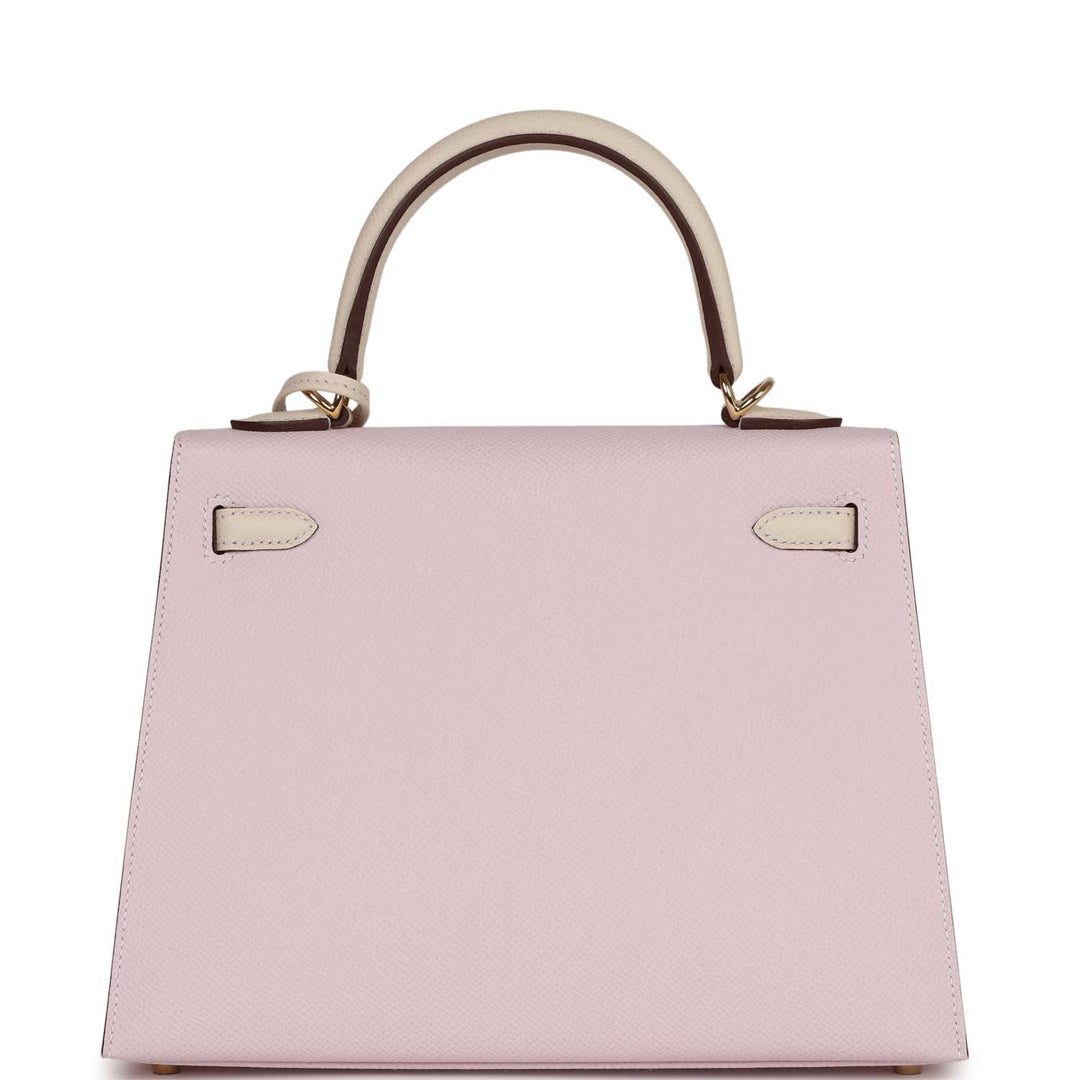 Hermes Kelly 25 Sellier Mauve Pale and Craie Epsom Permabrass Hardware