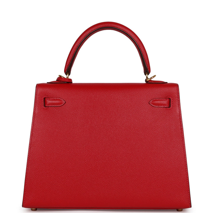 Top quality Hermes Kelly Sellier 25 Rouge Casaque Epsom Gold Hardware