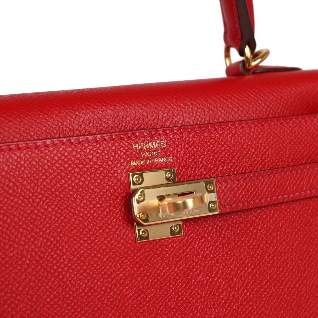 Top quality Hermes Kelly Sellier 25 Rouge Casaque Epsom Gold Hardware