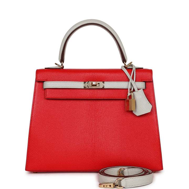 Top quality Hermes Special Order (HSS) Kelly Sellier 25 Rouge De Coeur and Gris Perle Chevre Mysore Permabrass Hardware