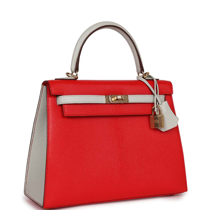 Top quality Hermes Special Order (HSS) Kelly Sellier 25 Rouge De Coeur and Gris Perle Chevre Mysore Permabrass Hardware