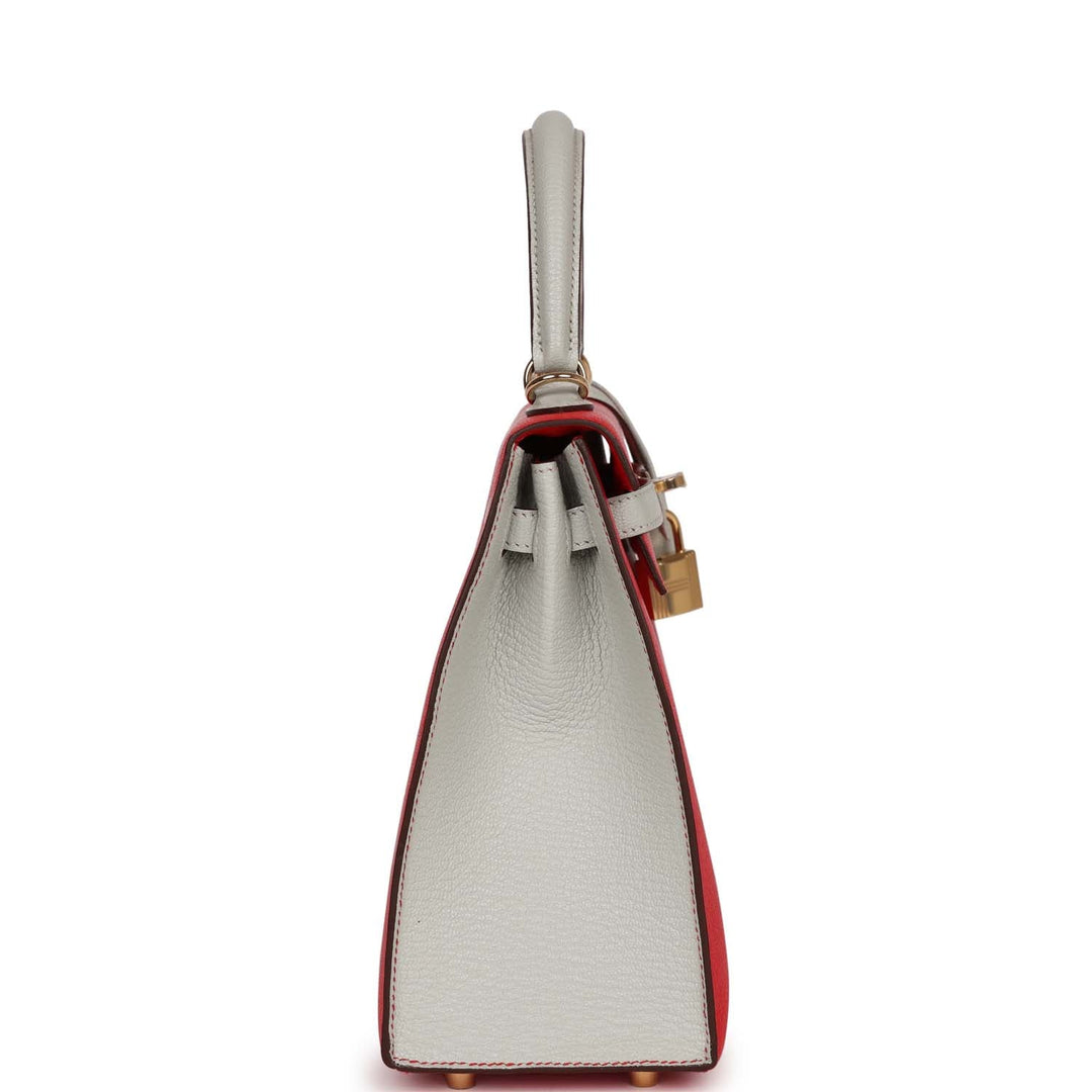 Top quality Hermes Special Order (HSS) Kelly Sellier 25 Rouge De Coeur and Gris Perle Chevre Mysore Permabrass Hardware