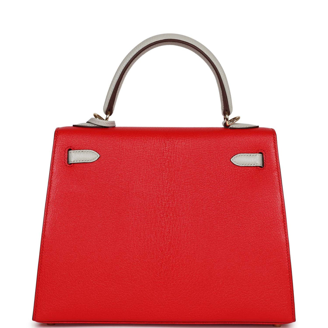 Top quality Hermes Special Order (HSS) Kelly Sellier 25 Rouge De Coeur and Gris Perle Chevre Mysore Permabrass Hardware