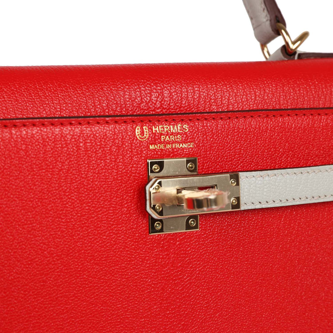 Top quality Hermes Special Order (HSS) Kelly Sellier 25 Rouge De Coeur and Gris Perle Chevre Mysore Permabrass Hardware