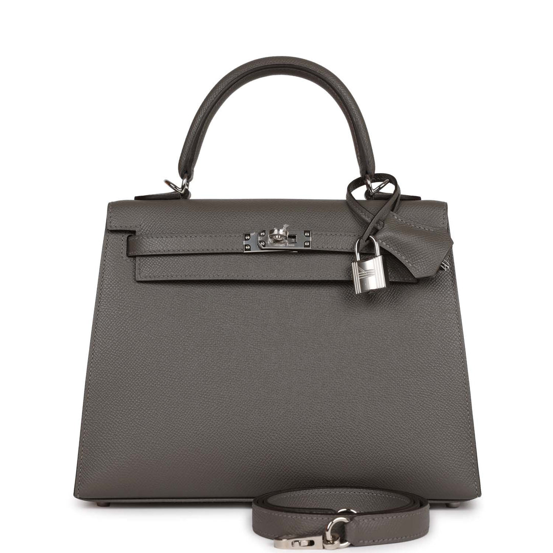 Top quality Hermes Kelly Sellier 25 Gris Meyer Epsom Palladium Hardware