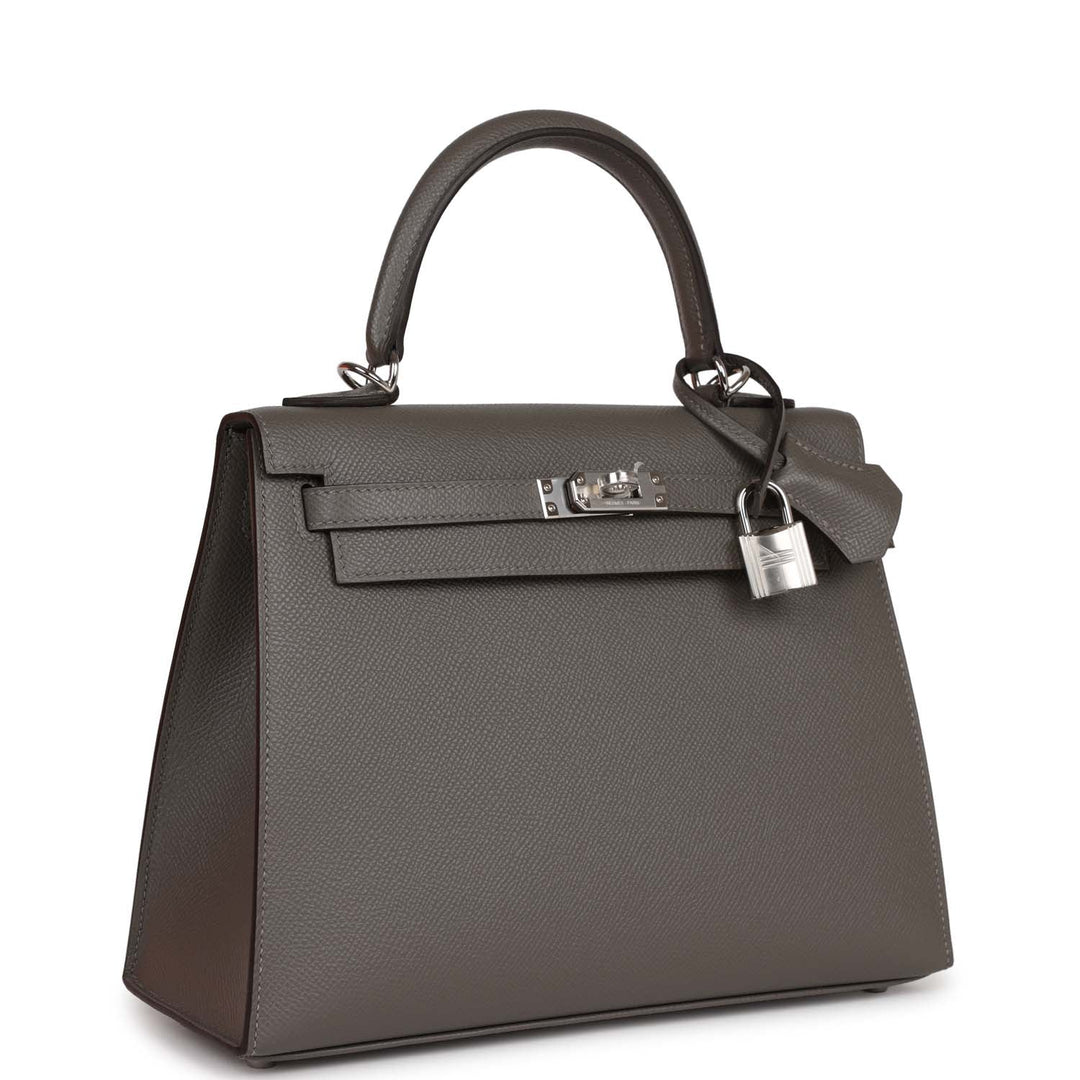 Top quality Hermes Kelly Sellier 25 Gris Meyer Epsom Palladium Hardware