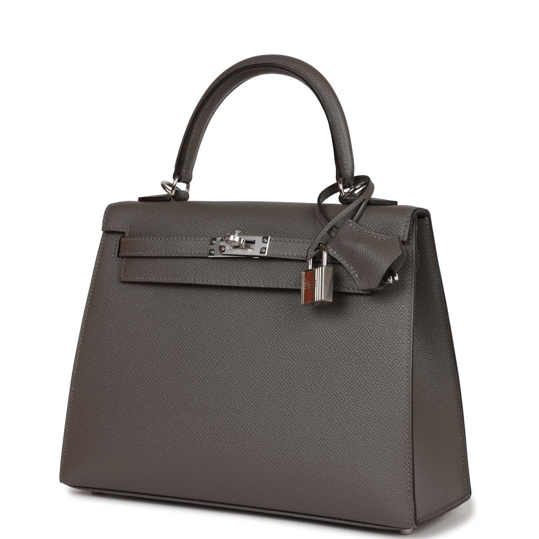 Top quality Hermes Kelly Sellier 25 Gris Meyer Epsom Palladium Hardware