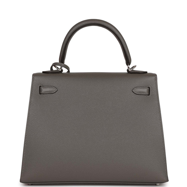 Top quality Hermes Kelly Sellier 25 Gris Meyer Epsom Palladium Hardware