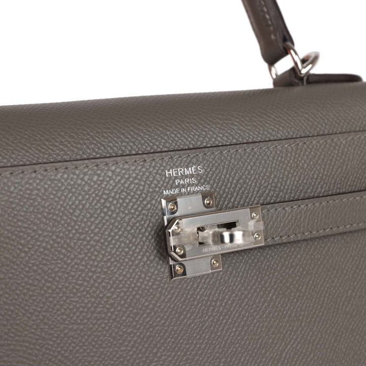 Top quality Hermes Kelly Sellier 25 Gris Meyer Epsom Palladium Hardware