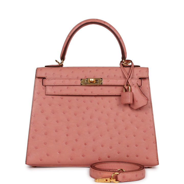 Top quality Hermes Kelly Sellier 25 Terre Cuite Ostrich Gold Hardware