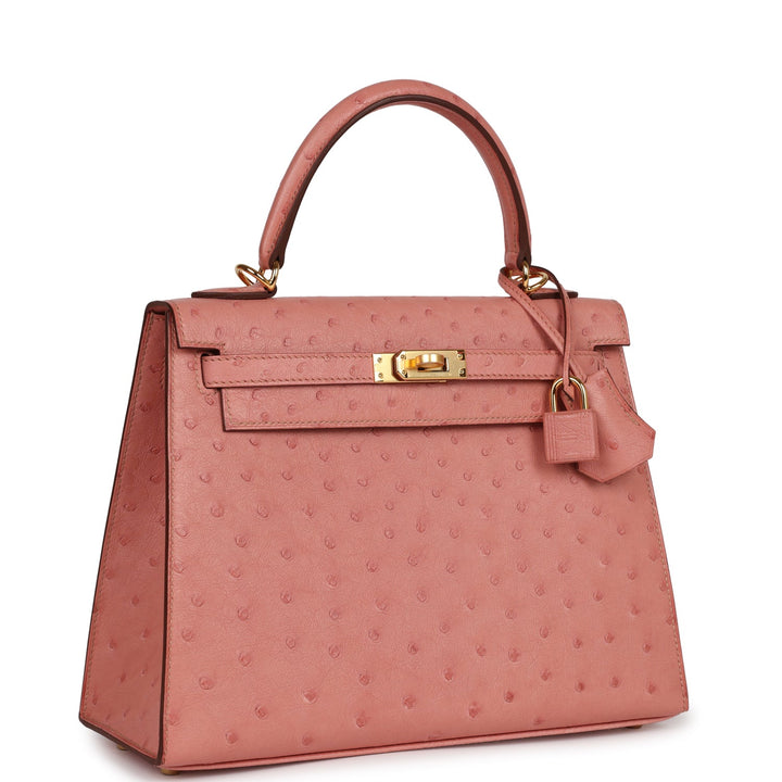 Top quality Hermes Kelly Sellier 25 Terre Cuite Ostrich Gold Hardware