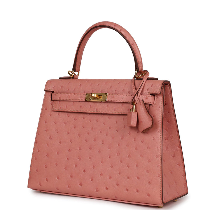 Top quality Hermes Kelly Sellier 25 Terre Cuite Ostrich Gold Hardware