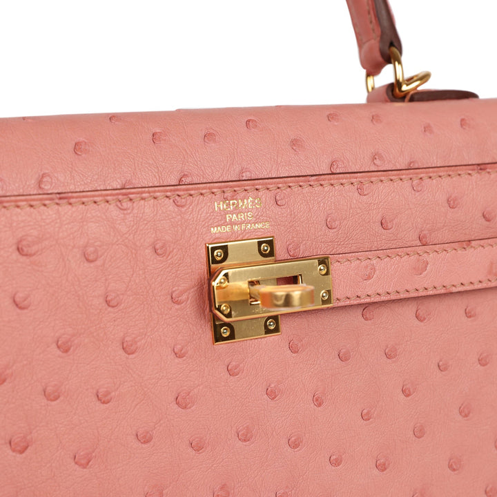 Top quality Hermes Kelly Sellier 25 Terre Cuite Ostrich Gold Hardware