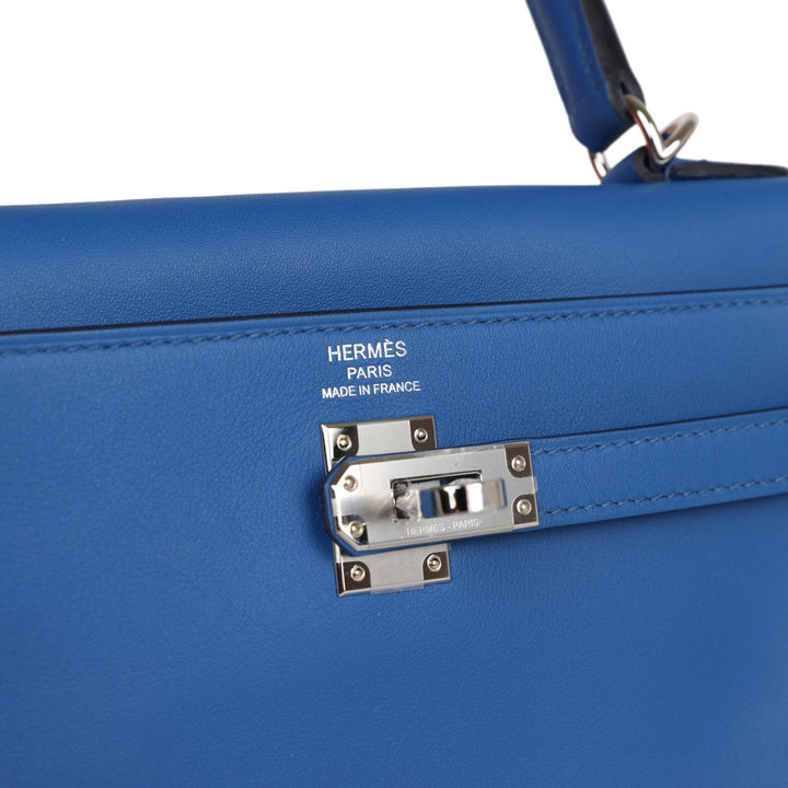 Top quality Hermes Kelly Retourne 25 Bleu France Swift Palladium Hardware
