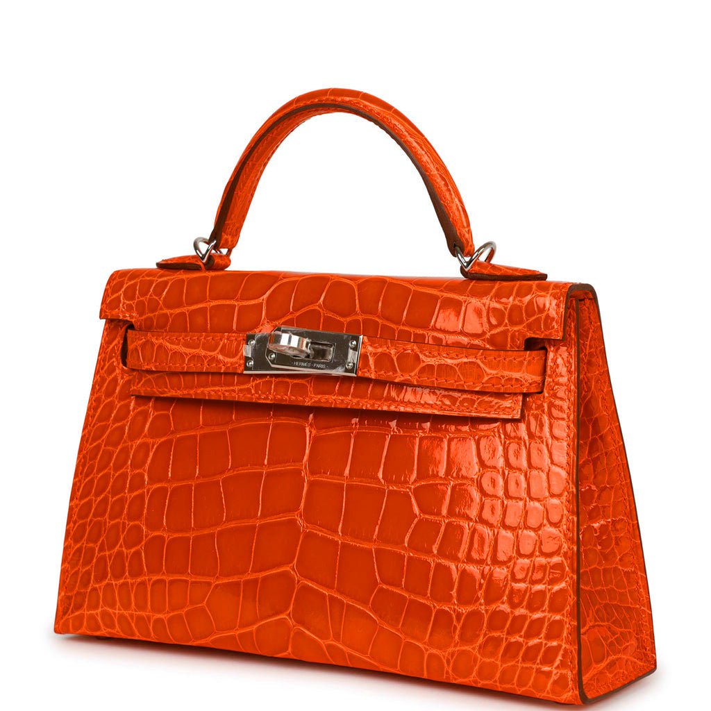 Top quality Hermes Kelly Sellier 20 Orange Poppy Shiny Alligator Palladium Hardware