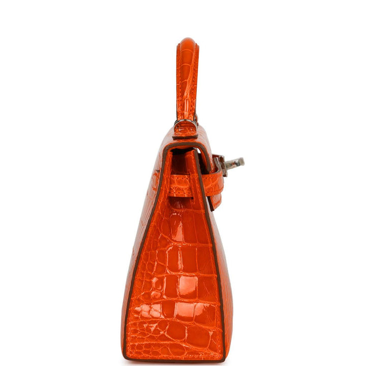 Top quality Hermes Kelly Sellier 20 Orange Poppy Shiny Alligator Palladium Hardware