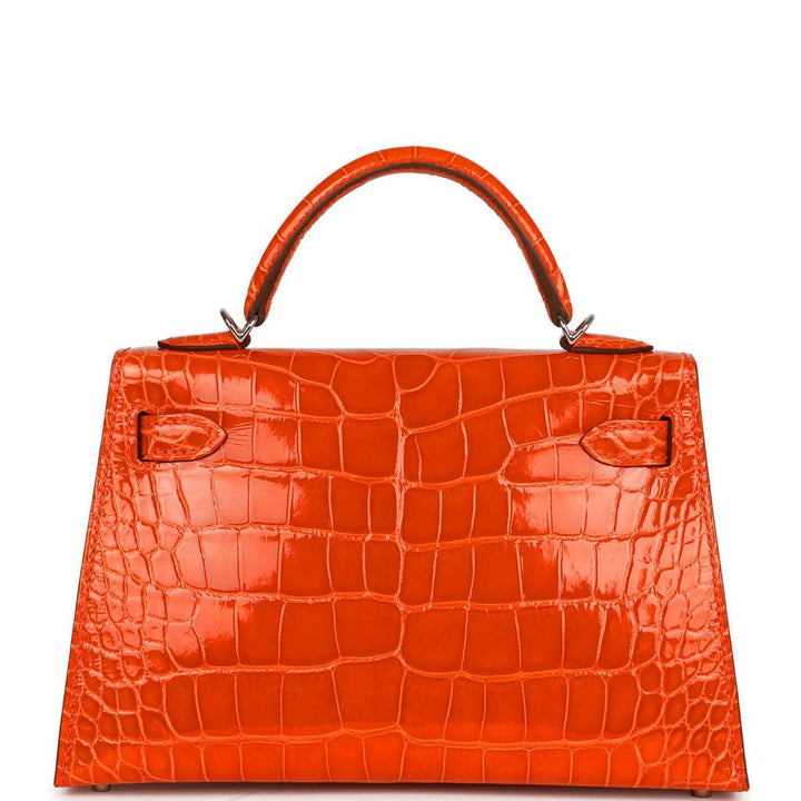 Top quality Hermes Kelly Sellier 20 Orange Poppy Shiny Alligator Palladium Hardware