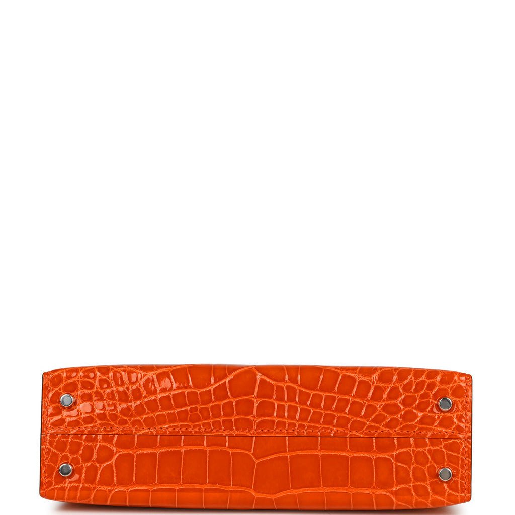Top quality Hermes Kelly Sellier 20 Orange Poppy Shiny Alligator Palladium Hardware