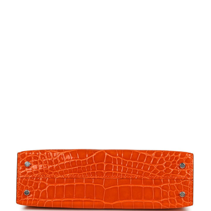 Top quality Hermes Kelly Sellier 20 Orange Poppy Shiny Alligator Palladium Hardware