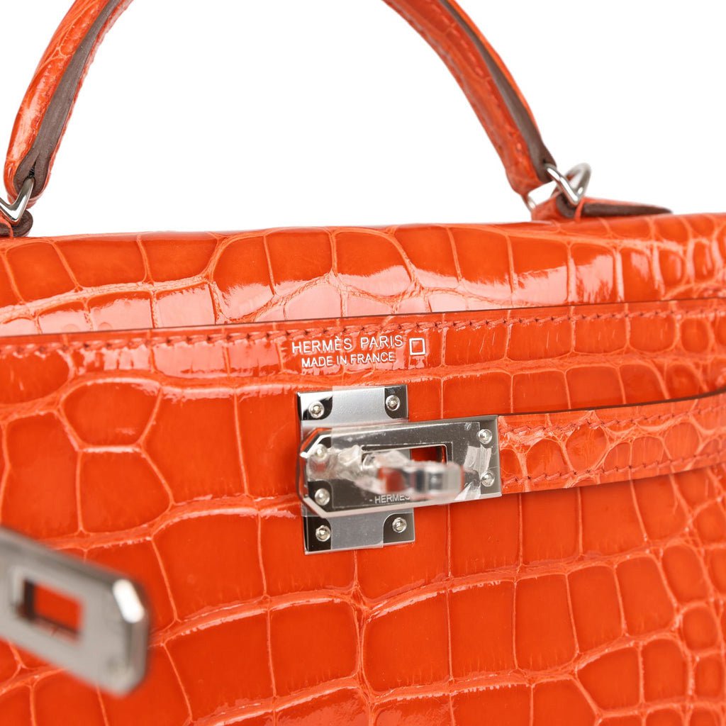 Top quality Hermes Kelly Sellier 20 Orange Poppy Shiny Alligator Palladium Hardware