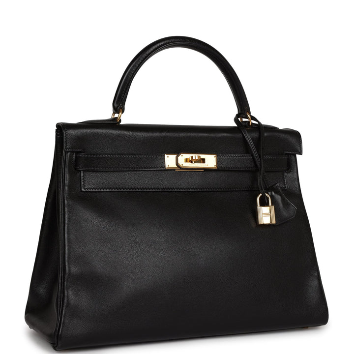 Hermes Kelly 32 Retourne Black Gulliver Gold Hardware