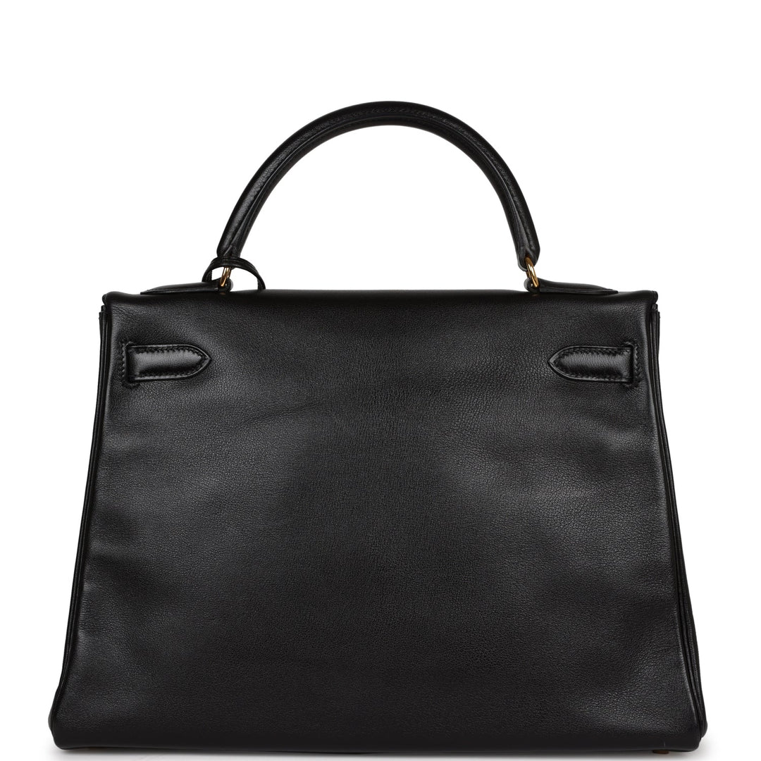 Hermes Kelly 32 Retourne Black Gulliver Gold Hardware