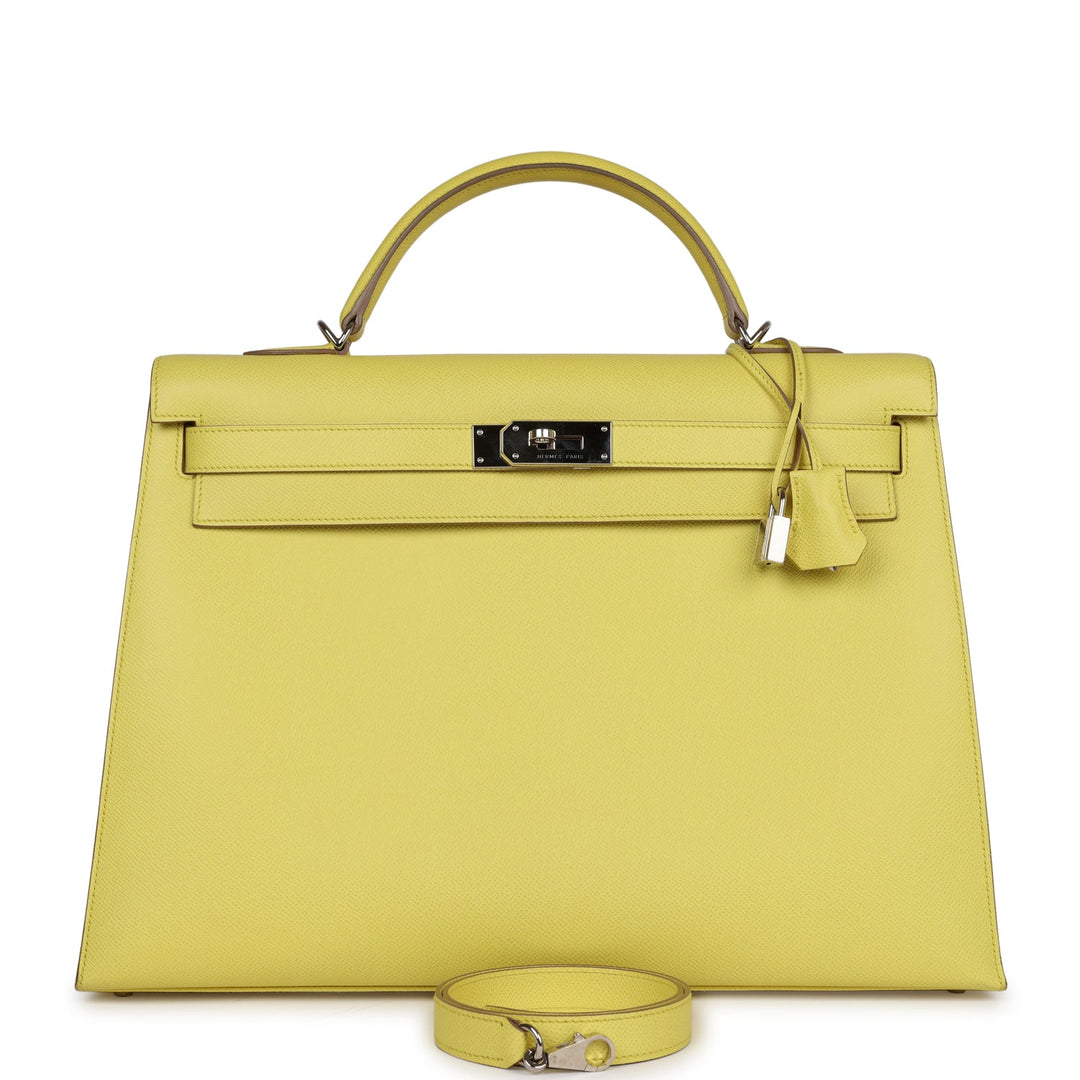 Top quality Hermes Kelly Sellier 40 Lime Epsom Palladium Hardware