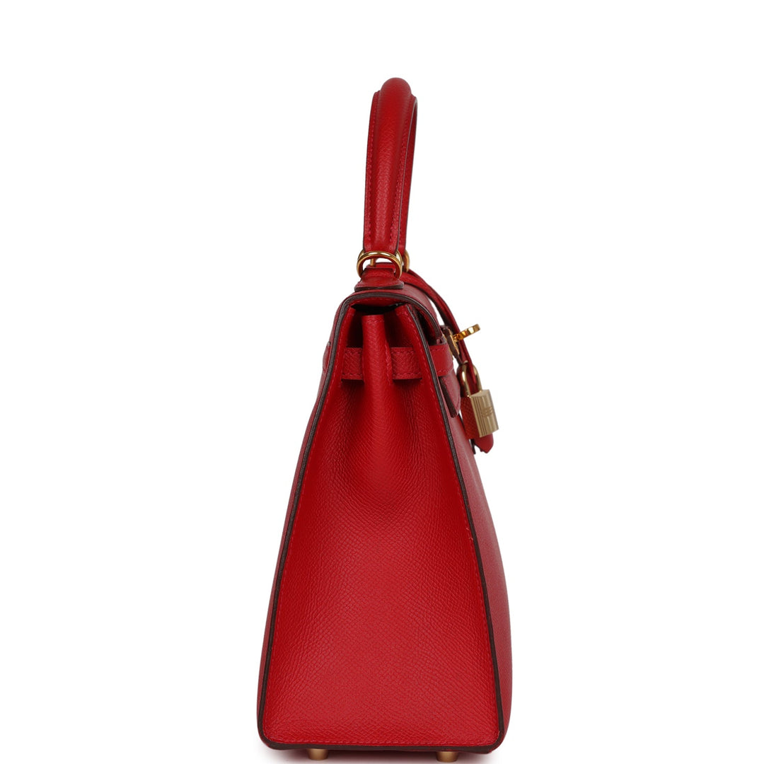 Top quality Hermes Kelly Sellier 25 Rouge Casaque Epsom Gold Hardware
