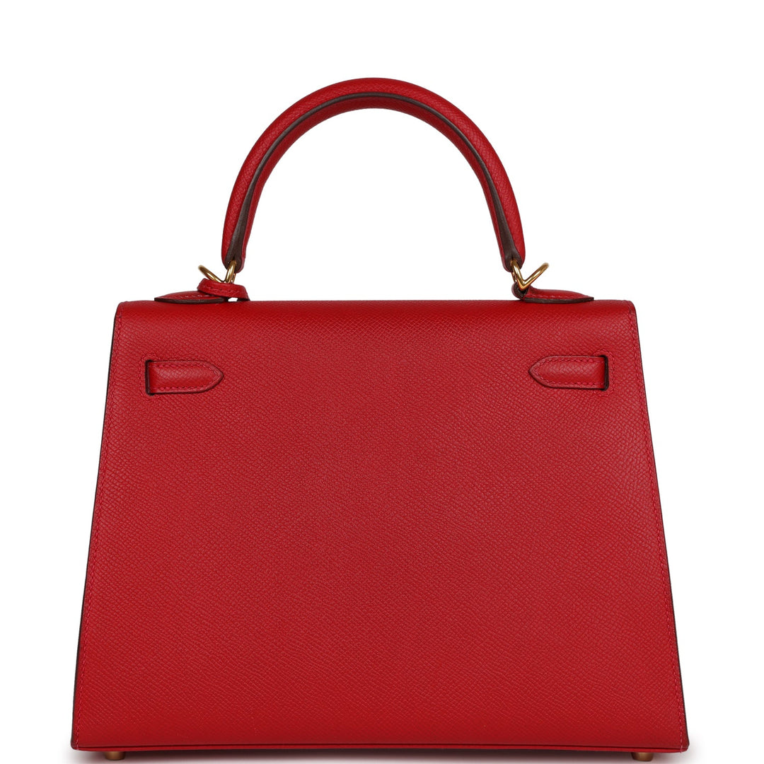 Top quality Hermes Kelly Sellier 25 Rouge Casaque Epsom Gold Hardware