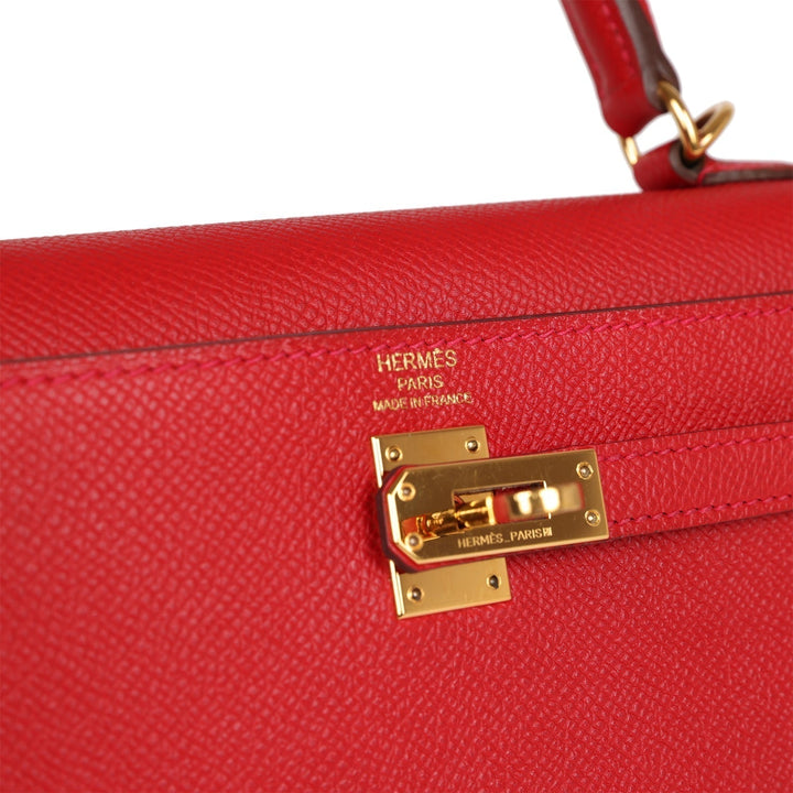 Top quality Hermes Kelly Sellier 25 Rouge Casaque Epsom Gold Hardware