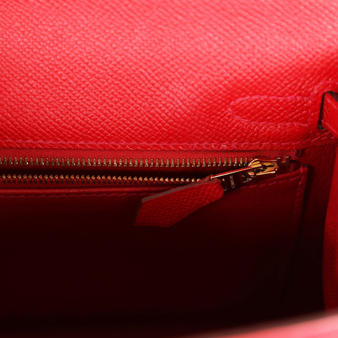 Top quality Hermes Kelly Sellier 25 Rouge Casaque Epsom Gold Hardware