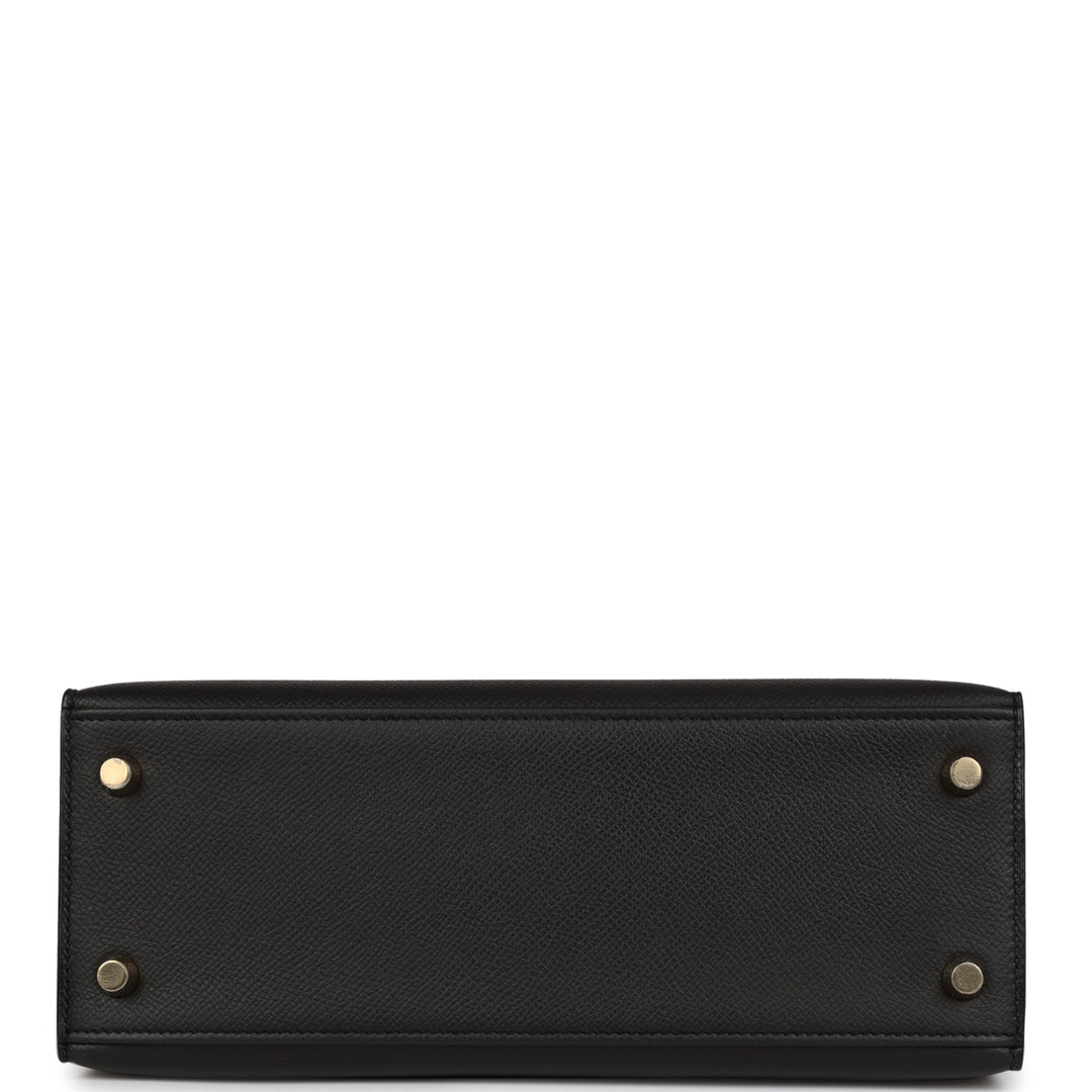 Hermes Kelly Sellier 25 Black Epsom Gold Hardware