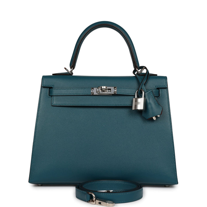 Top quality Hermes Kelly Sellier 25 Vert Bosphore Verso Madame Palladium Hardware