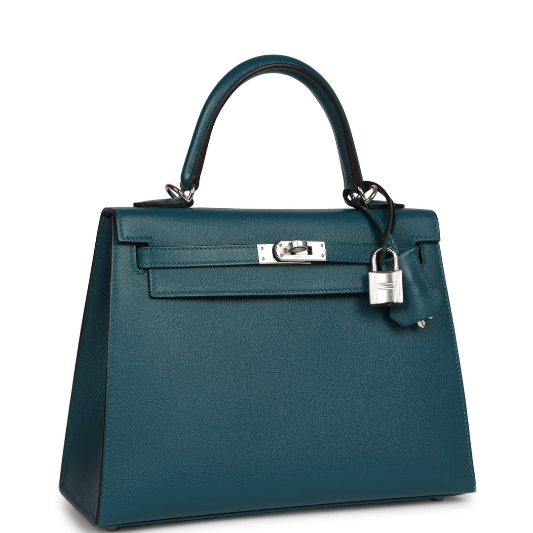 Top quality Hermes Kelly Sellier 25 Vert Bosphore Verso Madame Palladium Hardware