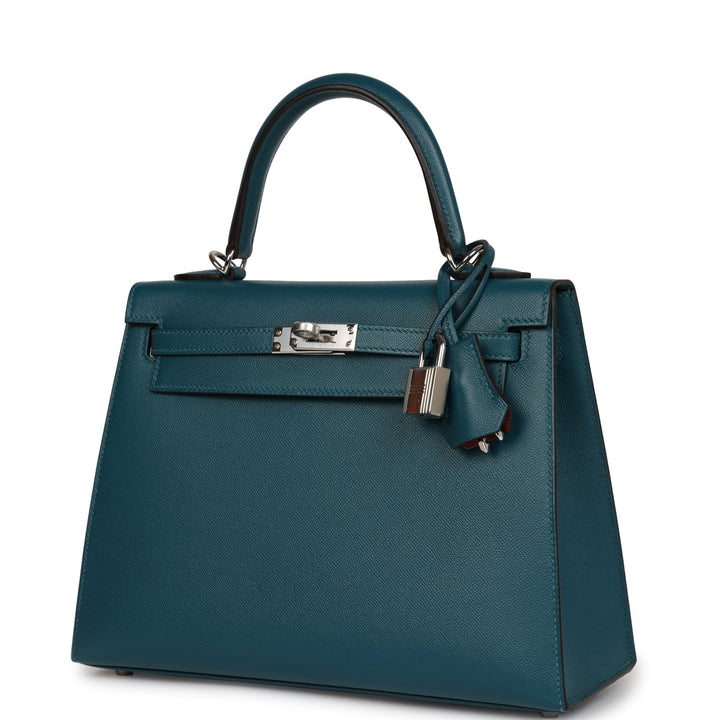 Top quality Hermes Kelly Sellier 25 Vert Bosphore Verso Madame Palladium Hardware