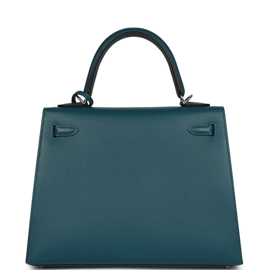 Top quality Hermes Kelly Sellier 25 Vert Bosphore Verso Madame Palladium Hardware