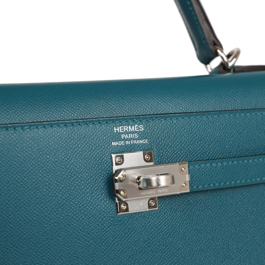 Top quality Hermes Kelly Sellier 25 Vert Bosphore Verso Madame Palladium Hardware