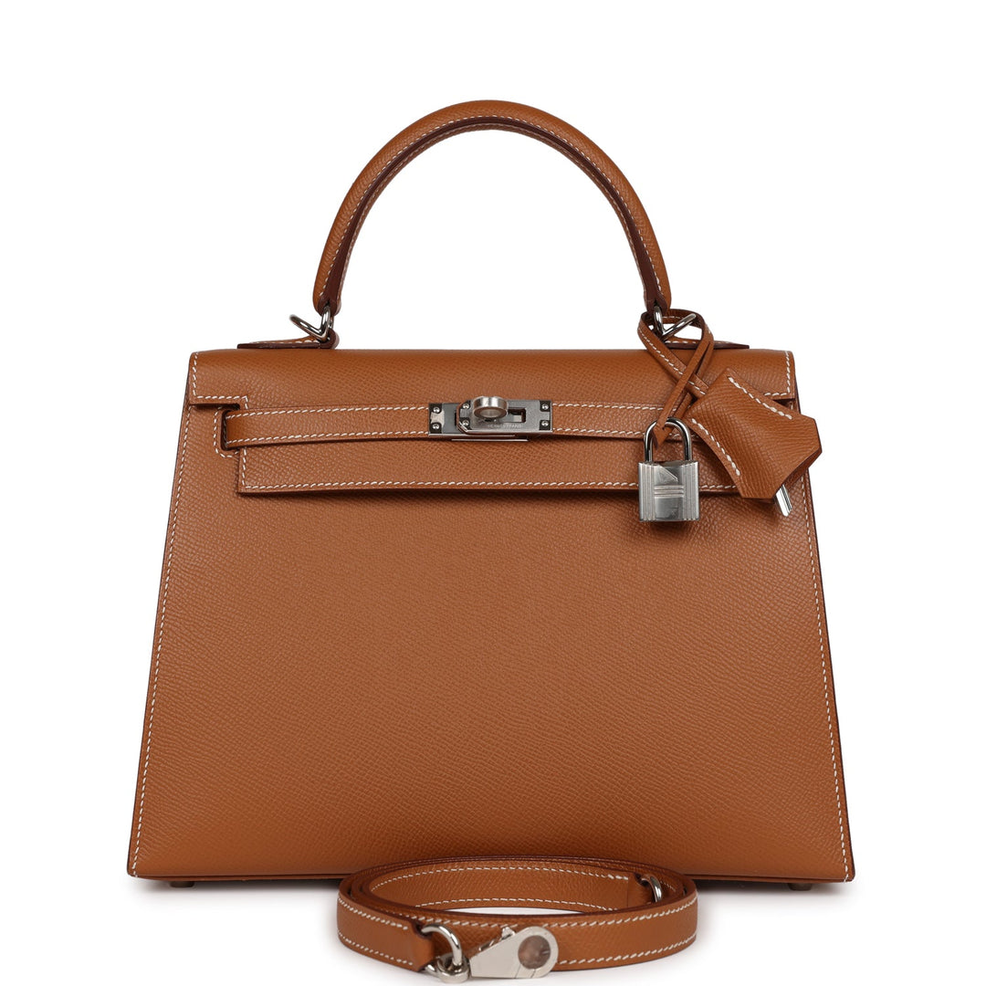 Top quality Hermes Kelly Sellier 25 Gold Epsom Palladium Hardware