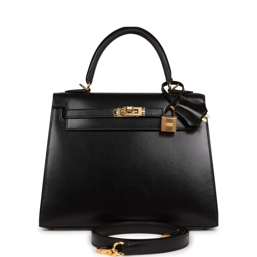 Top quality Hermes Kelly Sellier 25 Black Box Gold Hardware